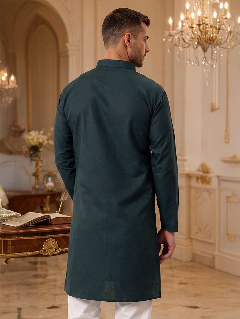 solid green button detailed long kurta - 20754597 -  Standard Image - 3
