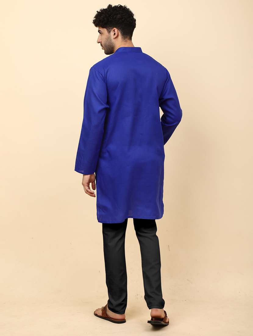 solid blue button detailed long kurta - 20754604 -  Standard Image - 3