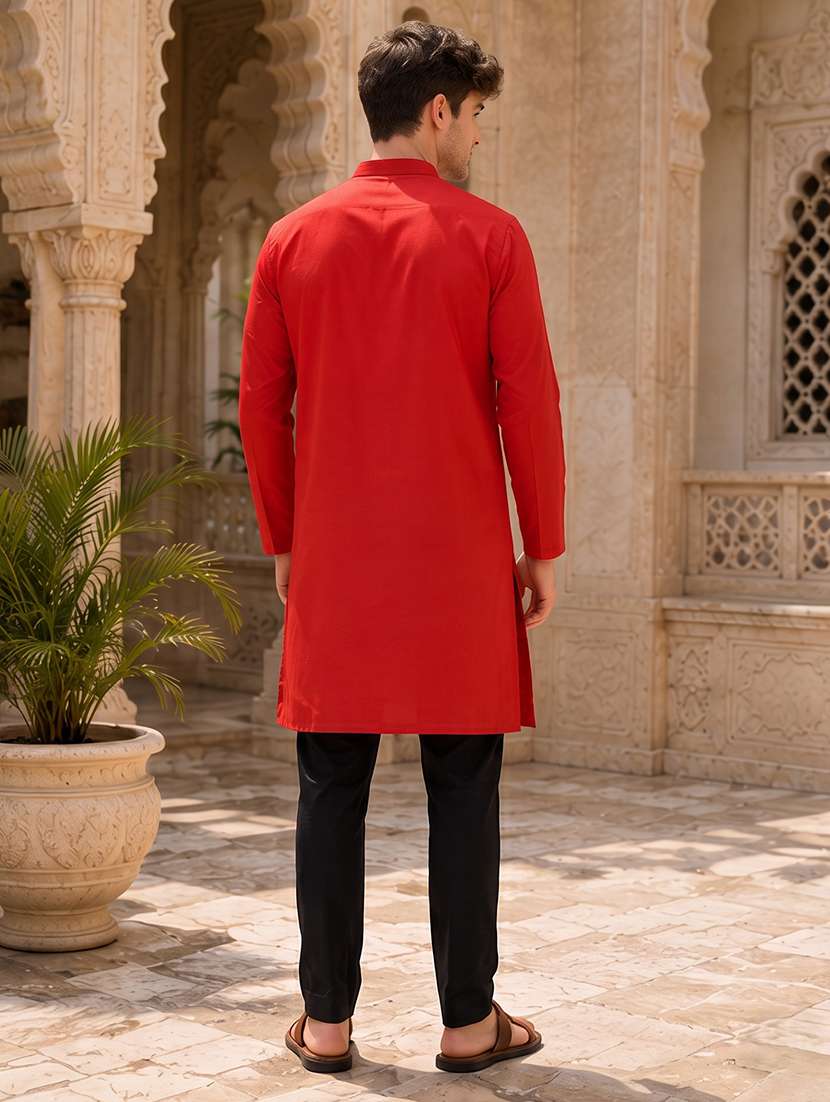men red solid long kurta - 20754605 -  Standard Image - 3
