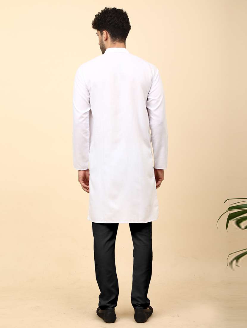 men white solid long kurta - 20754606 -  Standard Image - 3