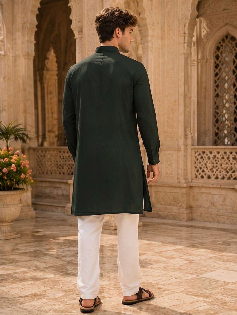men solid cotton kurta pyjama ethnic wear set - 20754618 -  Standard Image - 3