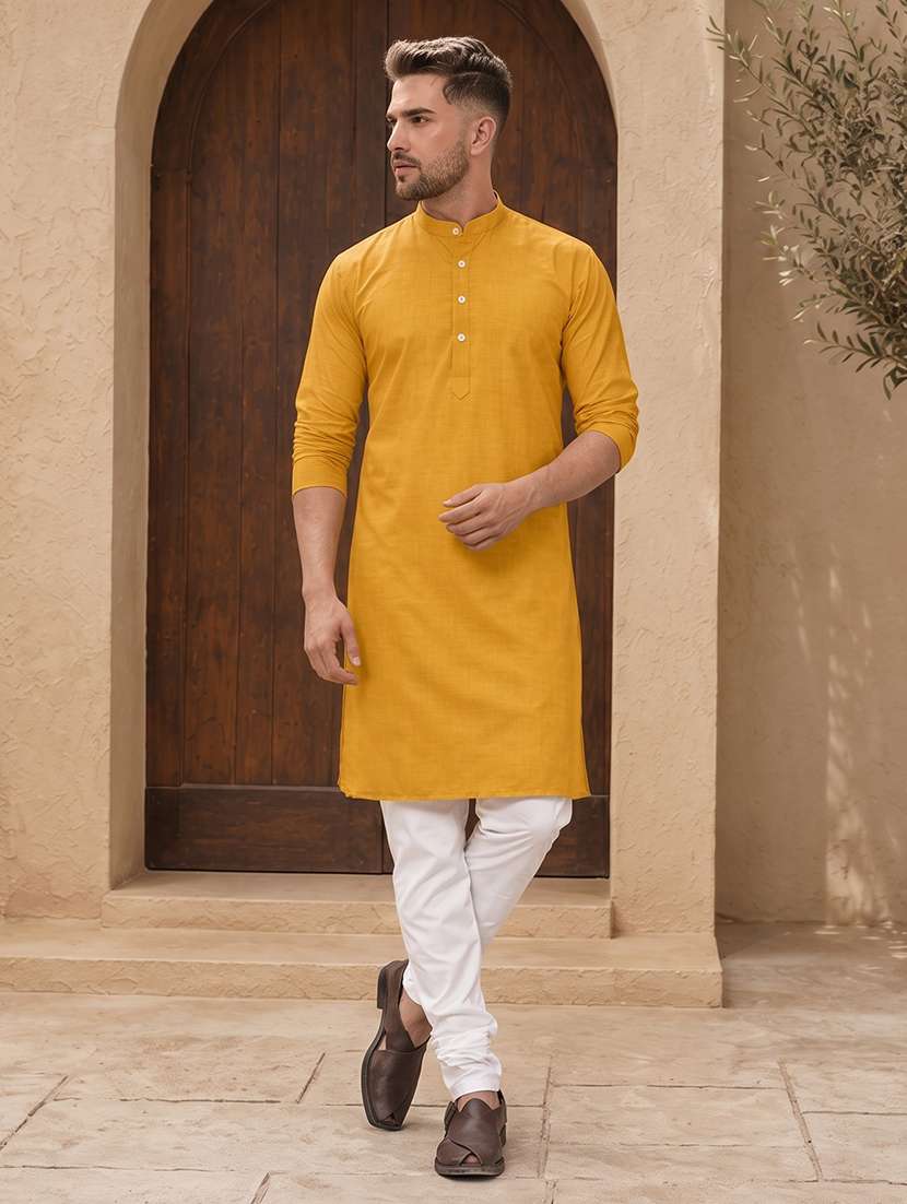 men mandarin neck solid kurta pyjama set 