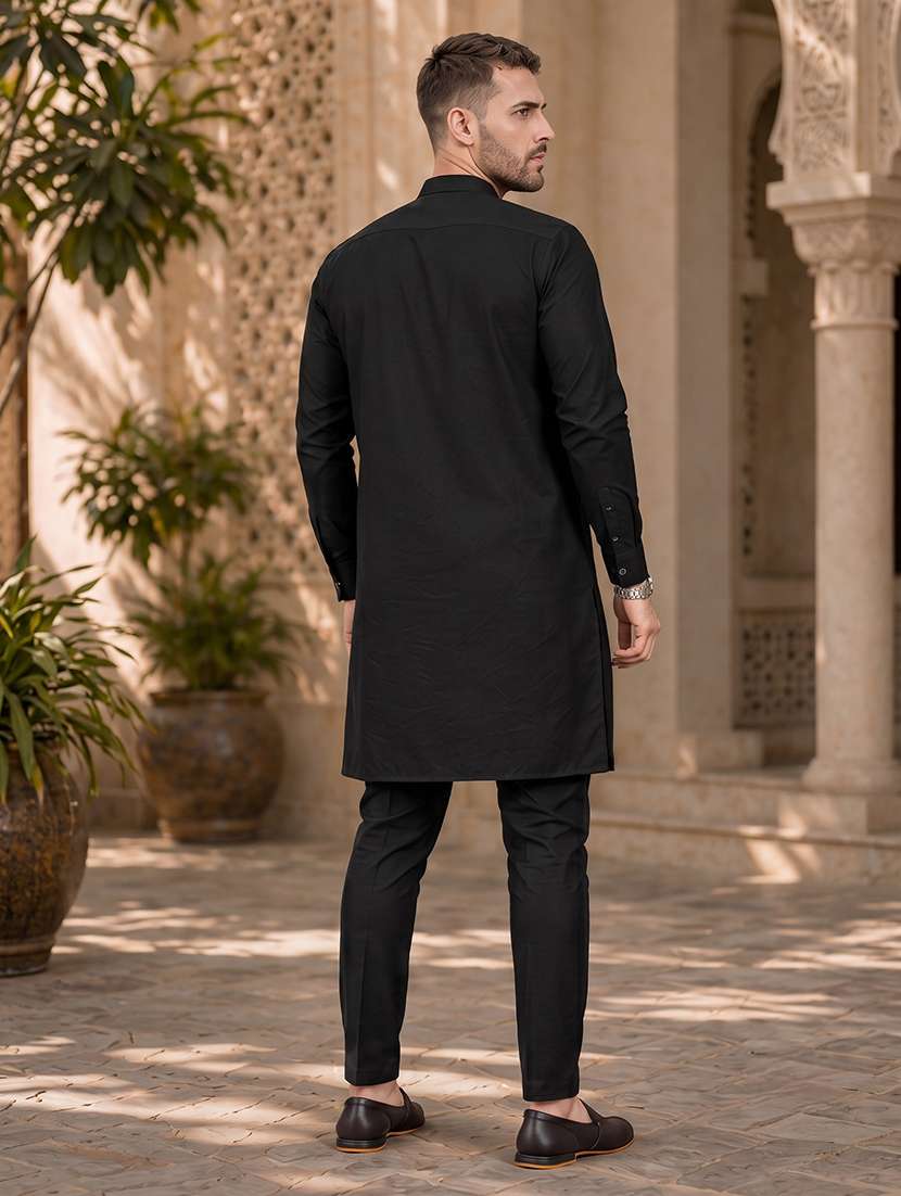 Men Solid Cotton Kurta Pyjama Ethnic Wear Set - 20754631 -  Standard Image - 3