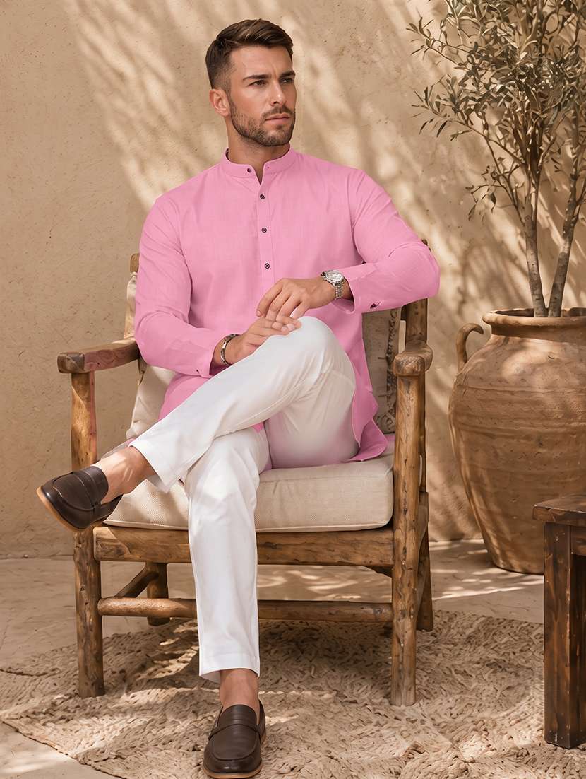 Men Solid Mandarin Neck Kurta Pyjama Set - 20754632 -  Standard Image - 3