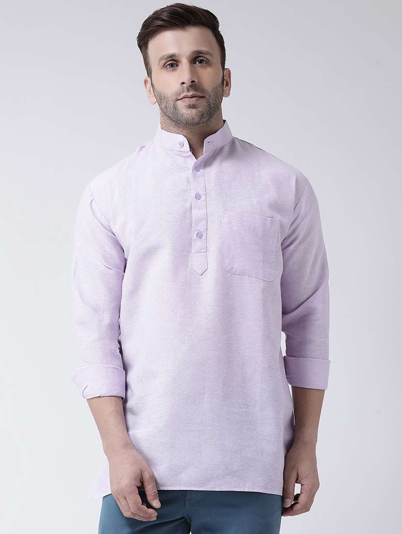 solid lavender button detailed short kurta