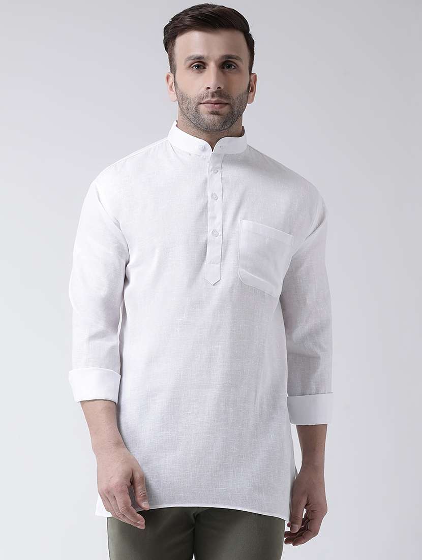 solid white button detailed short kurta