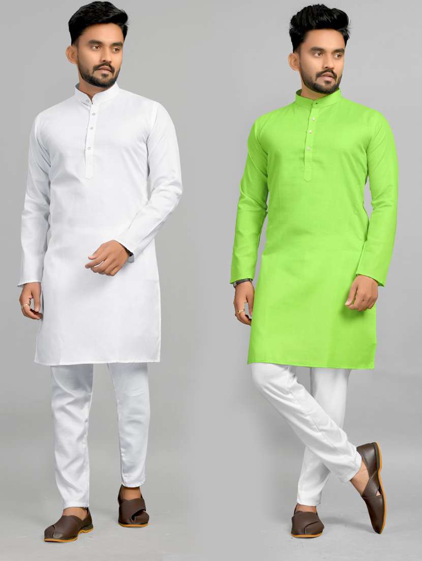men pack of 2 solid mandarin neck kurta