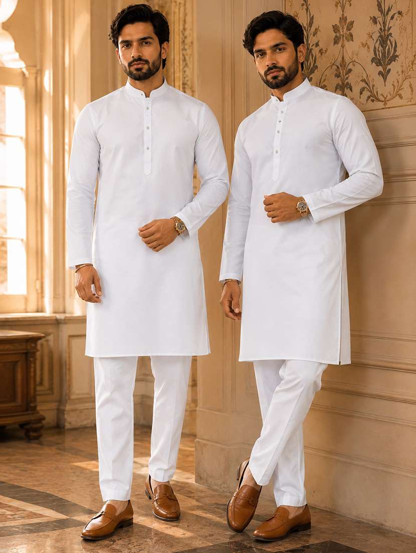 men pack of 2 solid mandarin neck kurta