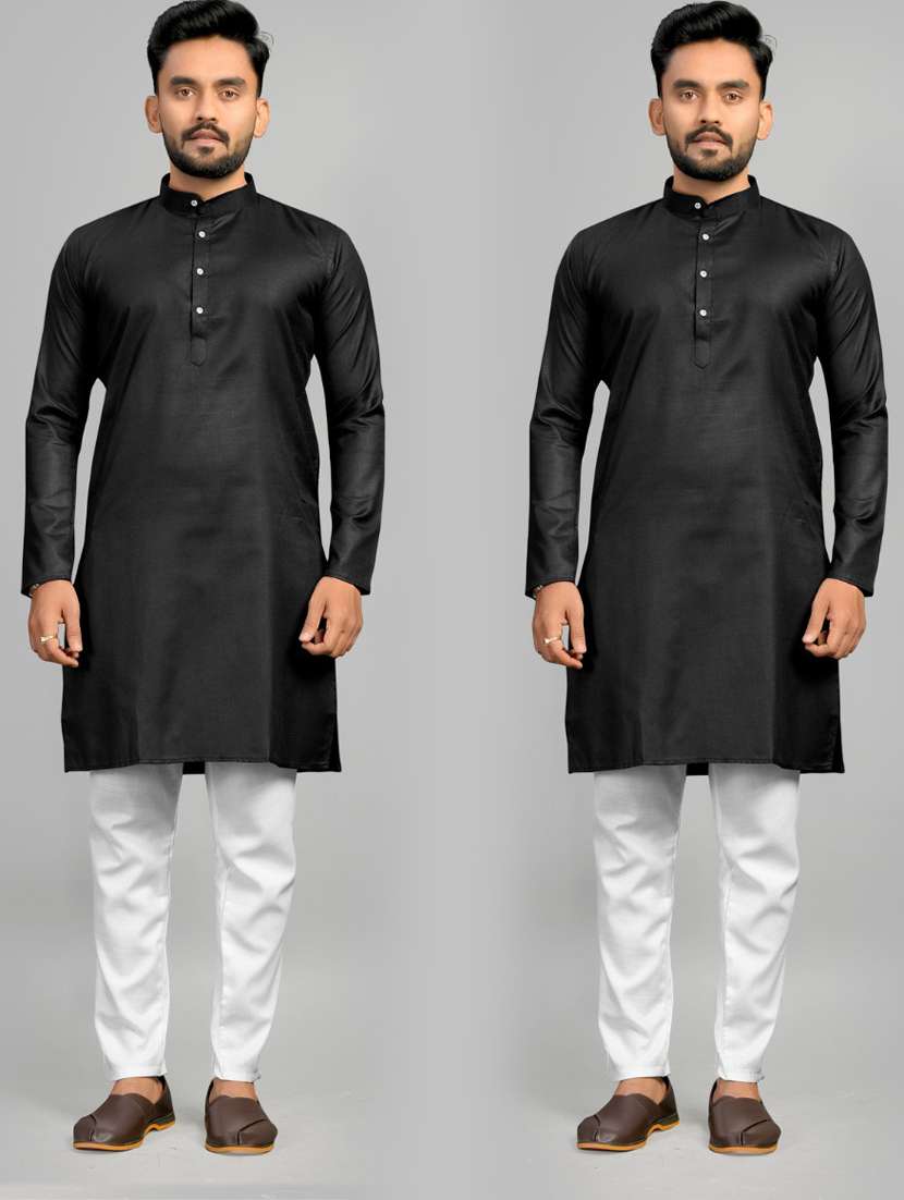 men pack of 2 solid mandarin neck kurta