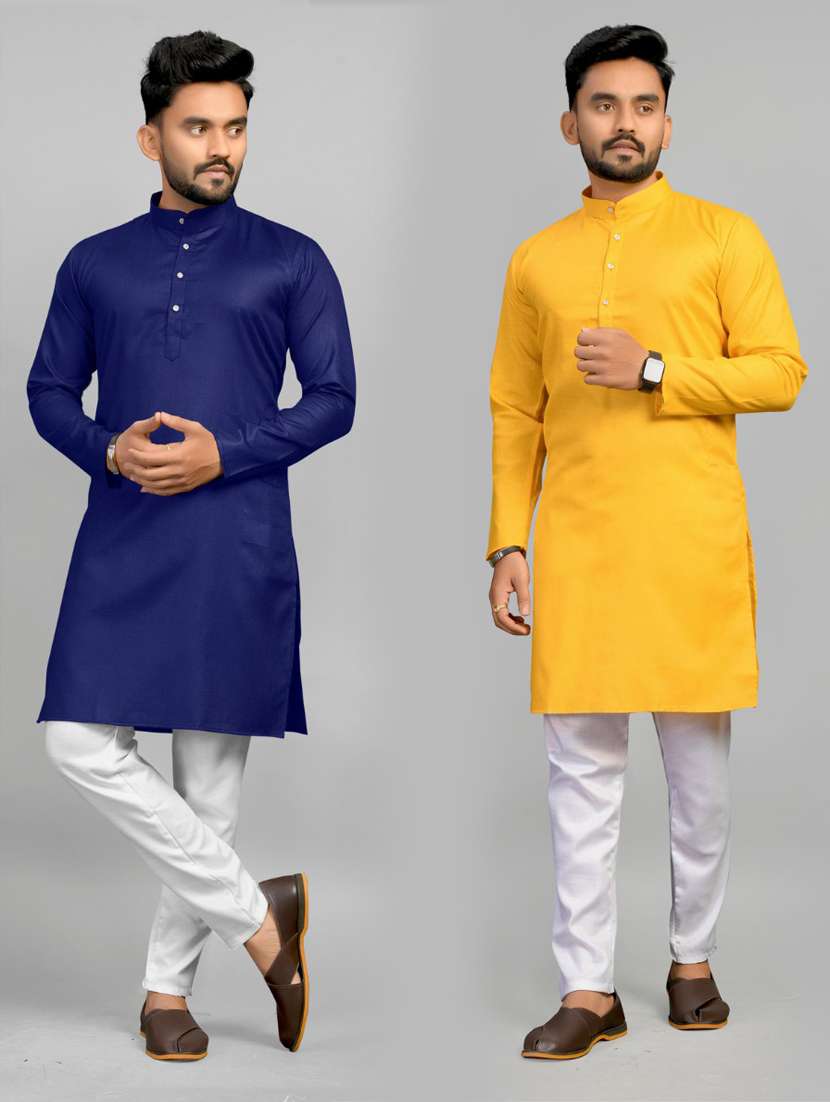 men pack of 2 solid long kurta
