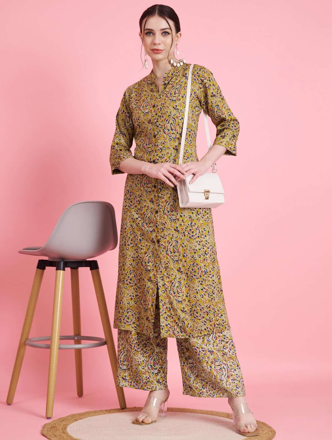 green kurta pant set