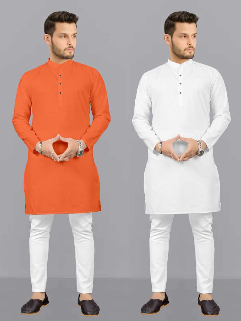 men pack of 2 solid kurta pyjama set