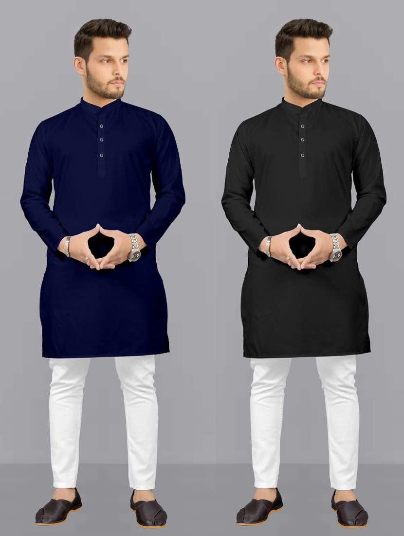 men pack of 2 solid kurta pyjama set