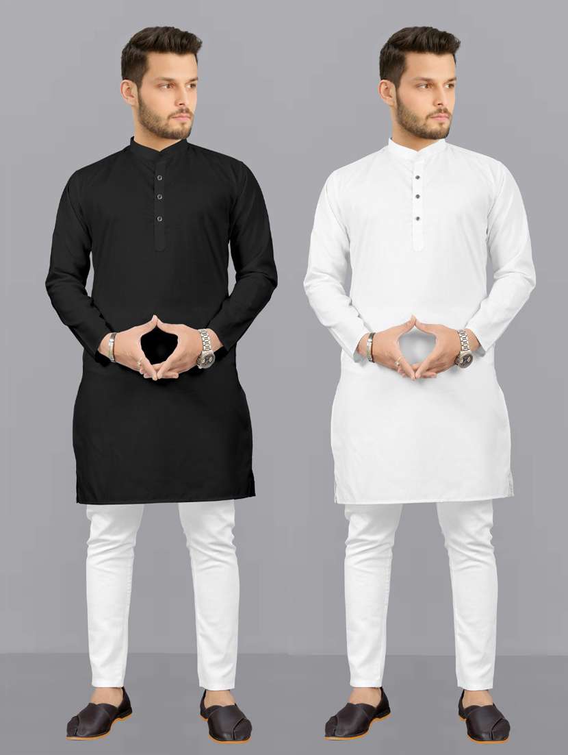 men pack of 2 solid kurta pyjama set
