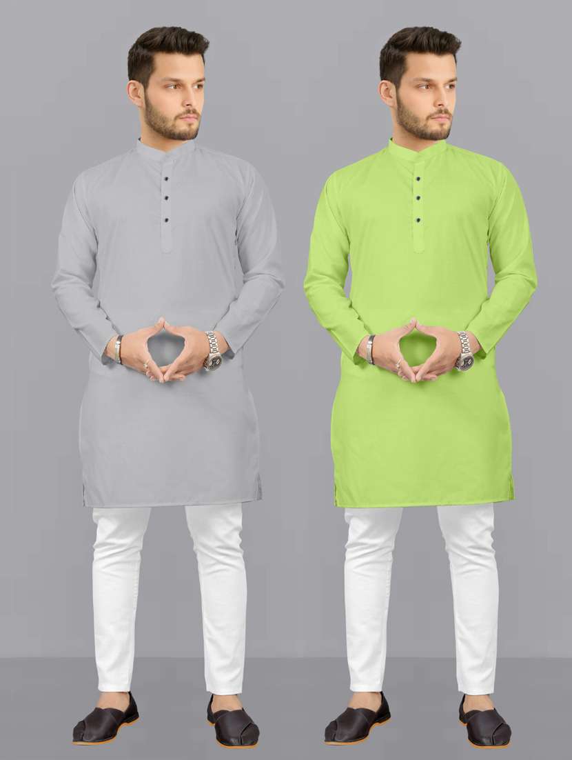 men pack of 2 solid kurta pyjama set