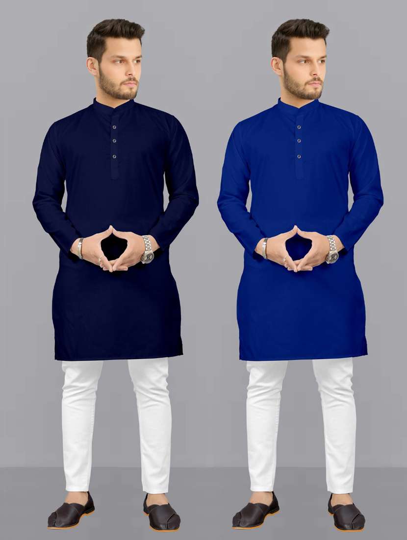 men pack of 2 solid kurta pyjama set