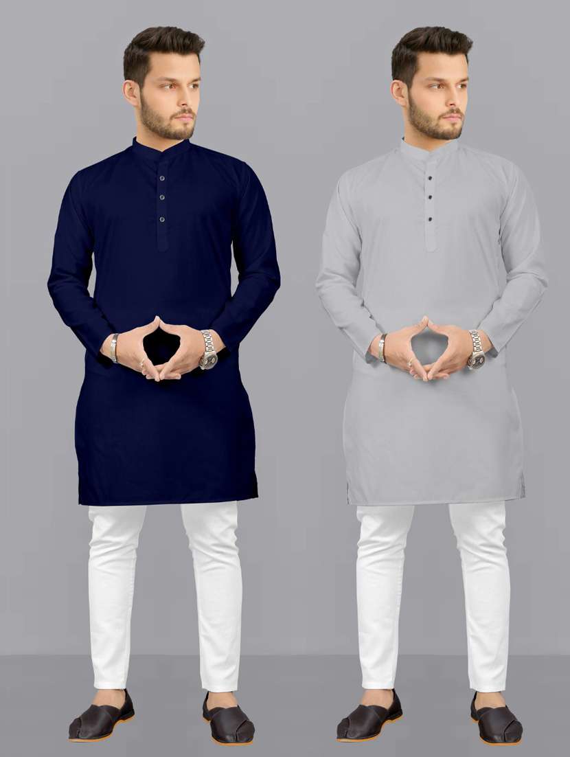 men pack of 2 solid kurta pyjama set
