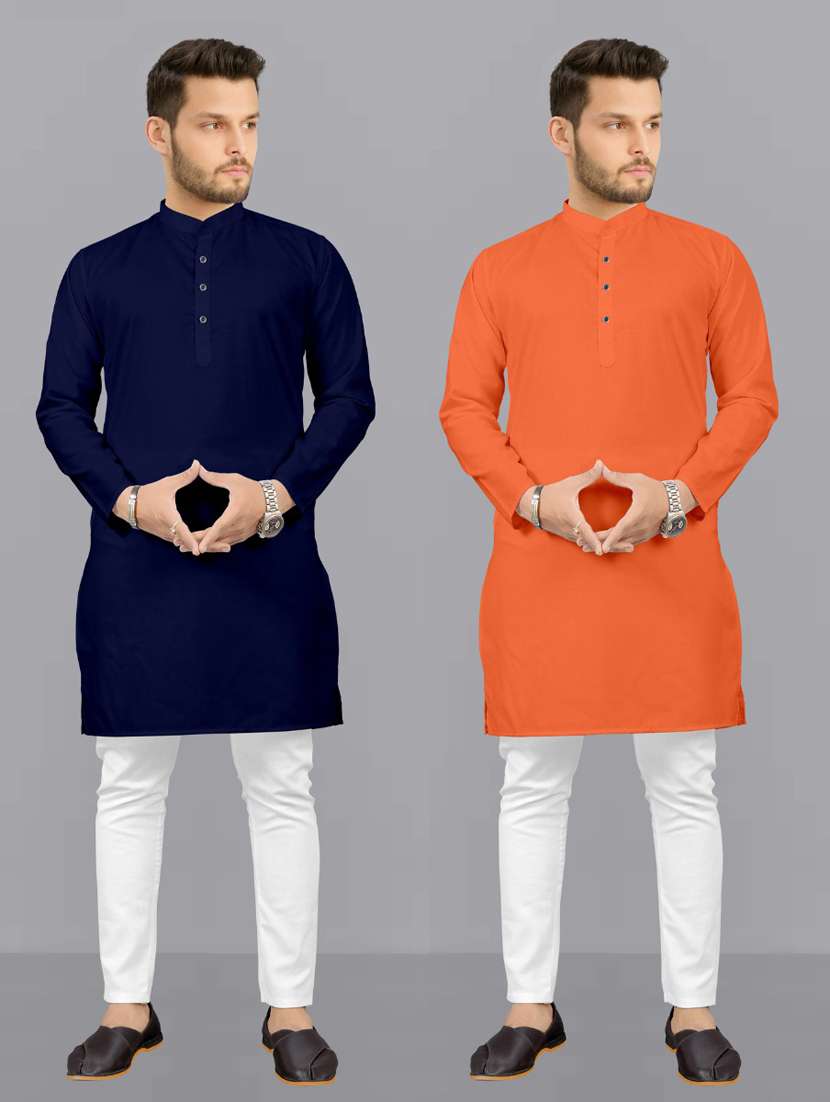 men pack of 2 solid kurta pyjama set