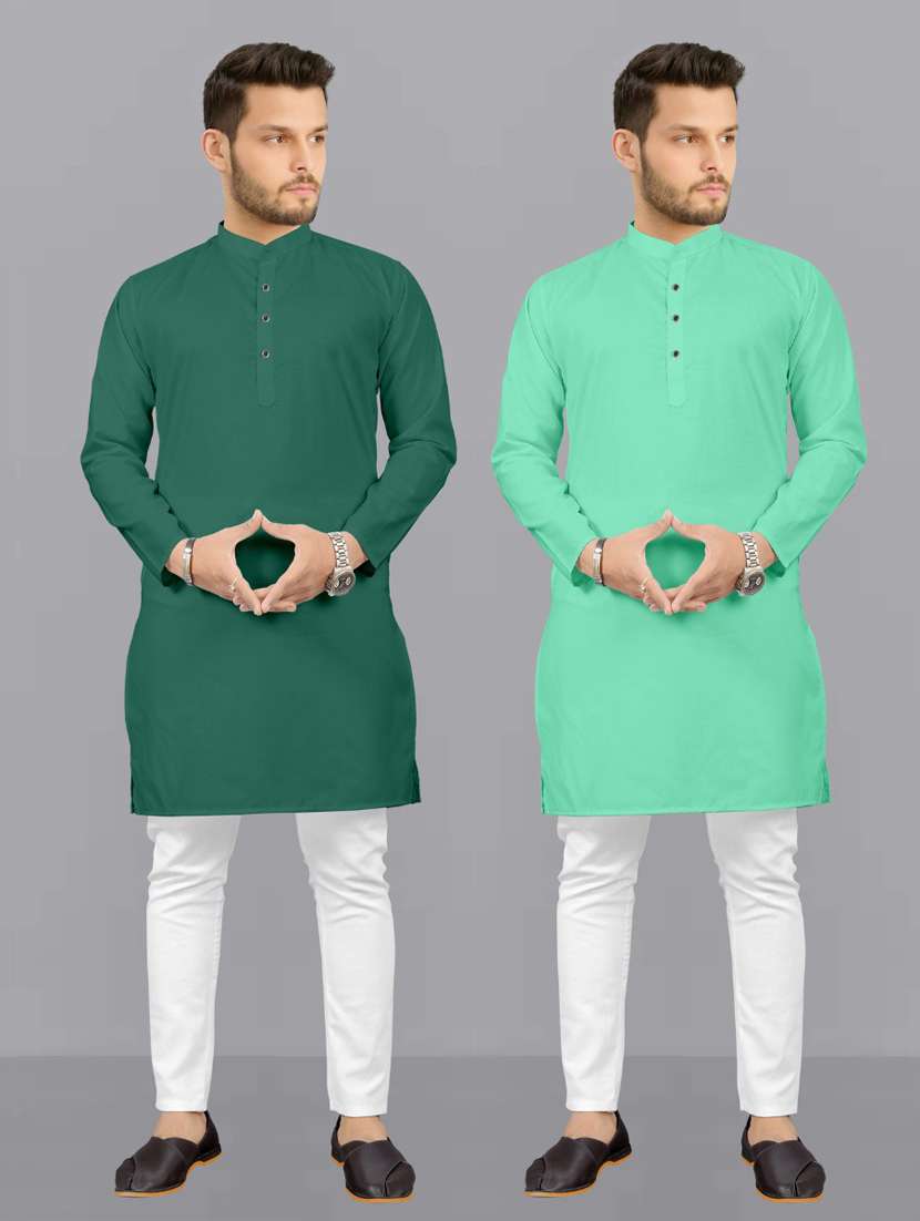 men pack of 2 solid kurta pyjama set