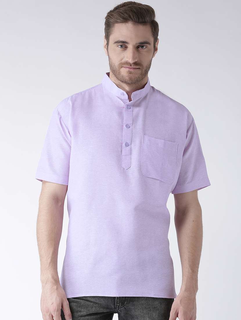 solid lavender button detailed short kurta