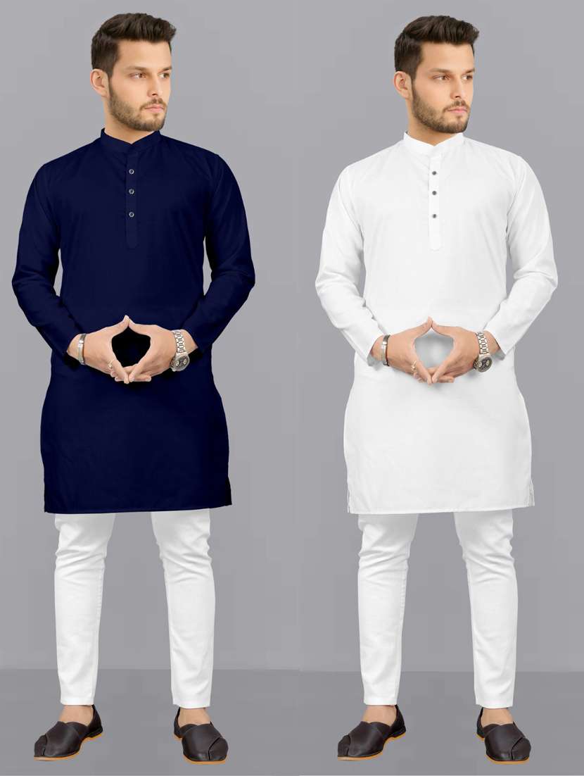 men pack of 2 solid kurta pyjama set