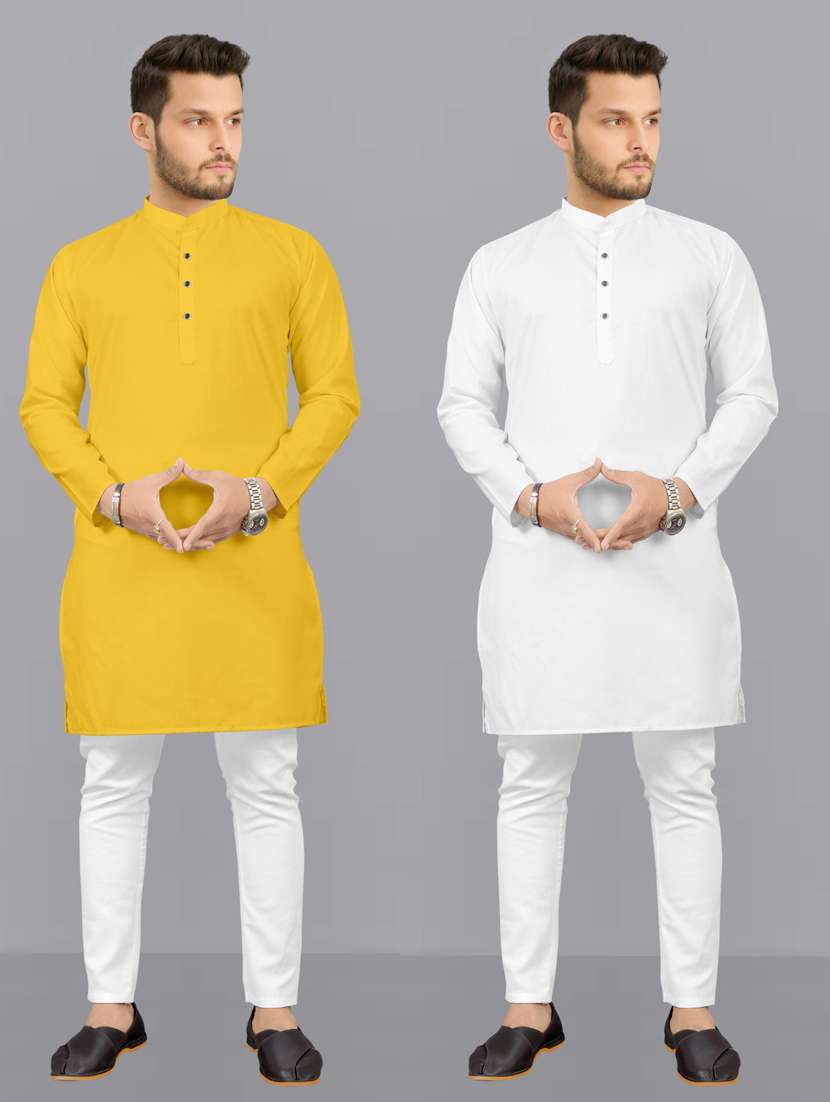 men pack of 2 solid kurta pyjama set