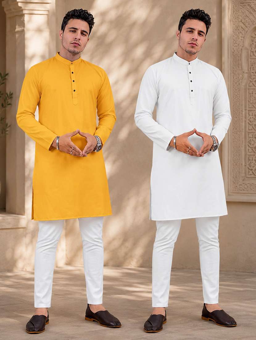 men pack of 2 solid kurta pyjama set