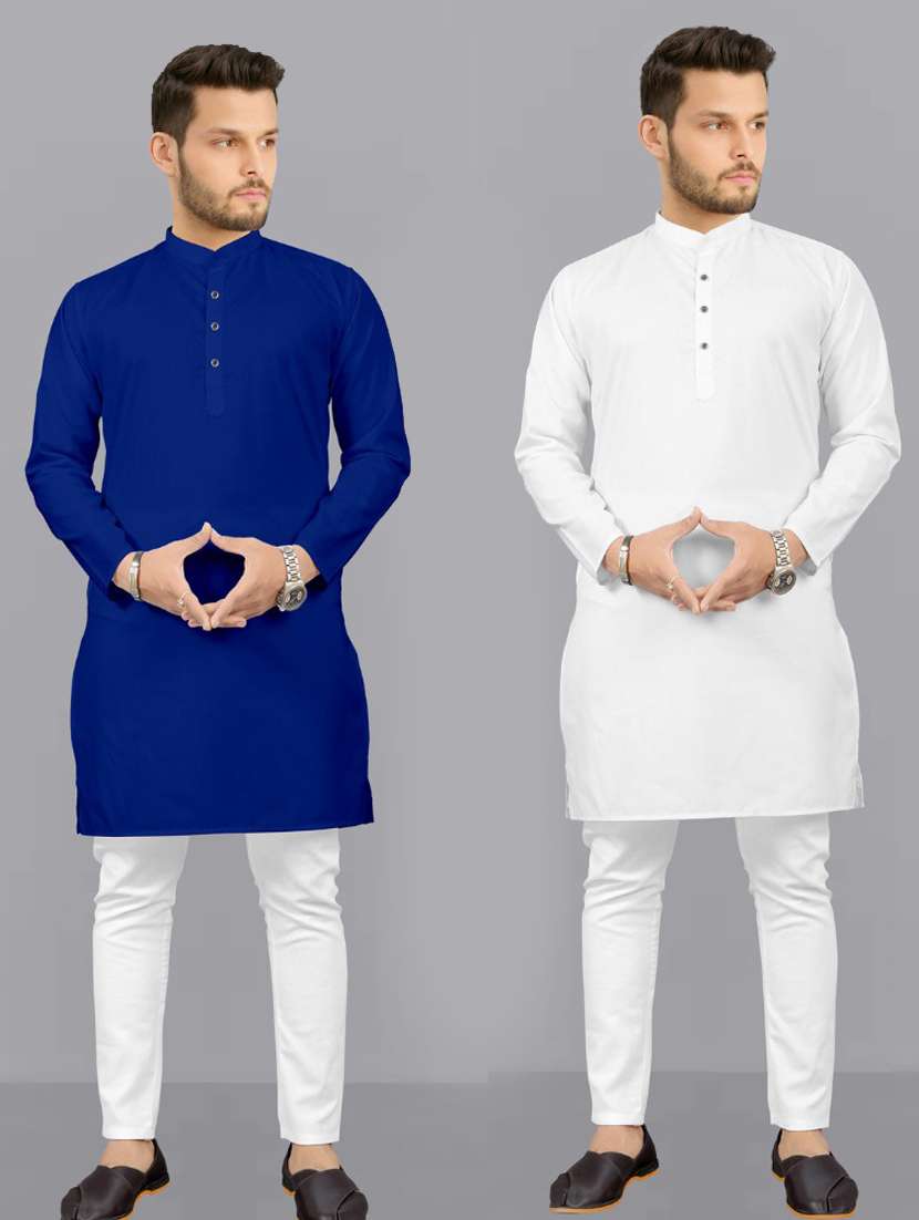 men pack of 2 solid kurta pyjama set