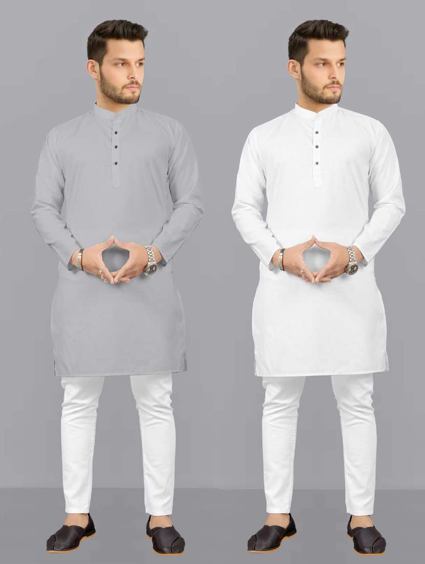 men pack of 2 solid kurta pyjama set