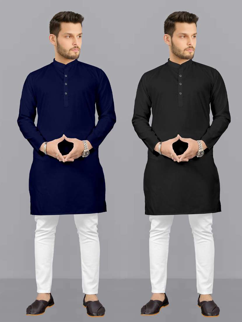 men pack of 2 solid kurta pyjama set