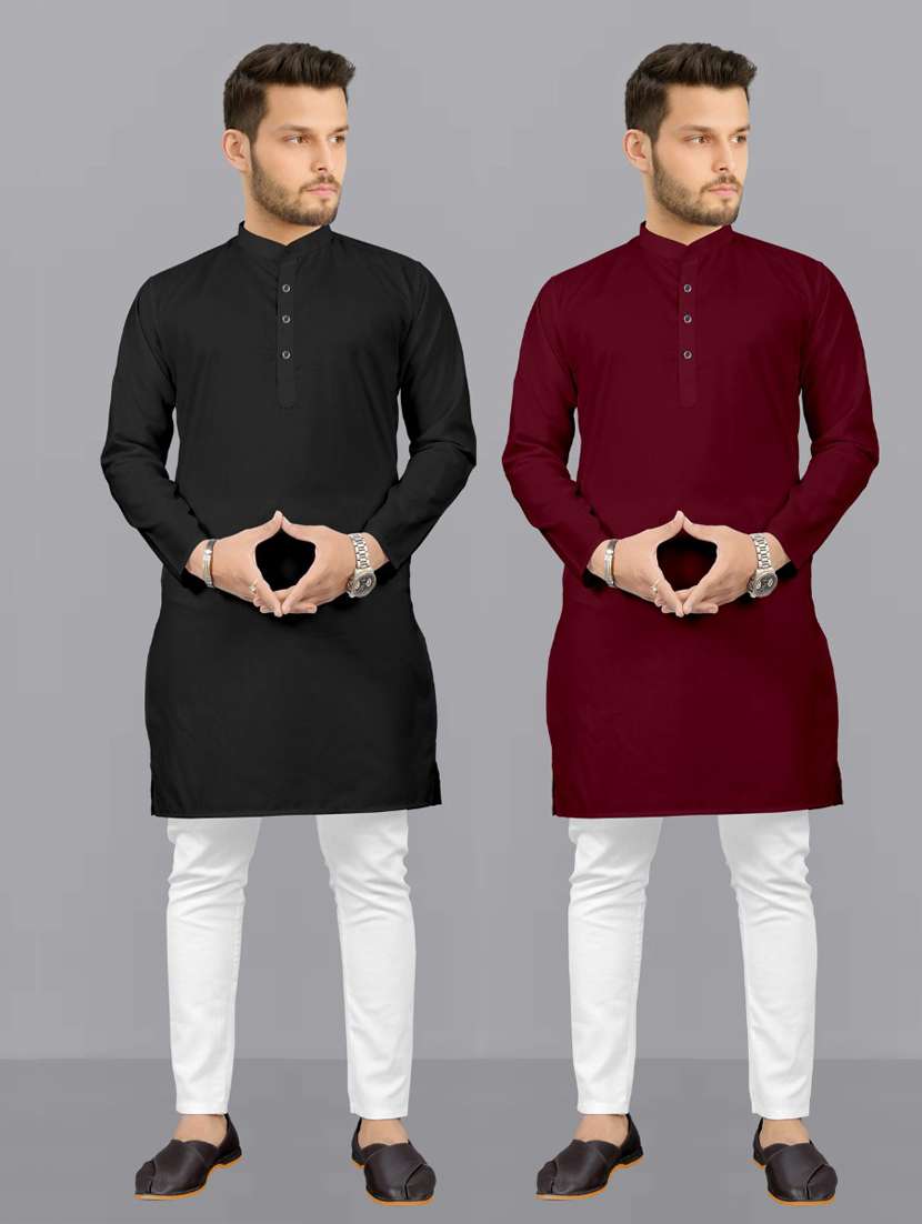 men pack of 2 solid kurta pyjama set