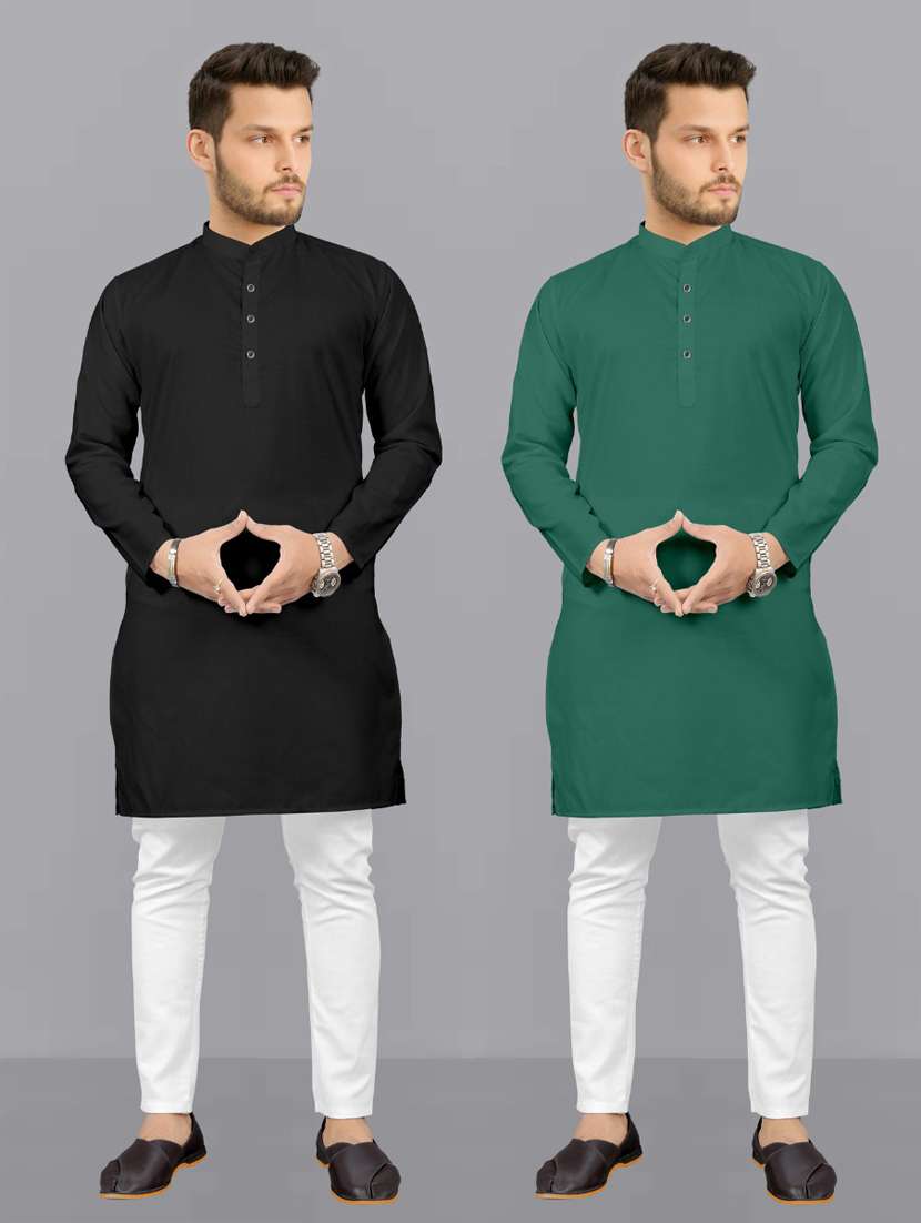 men pack of 2 solid kurta pyjama set