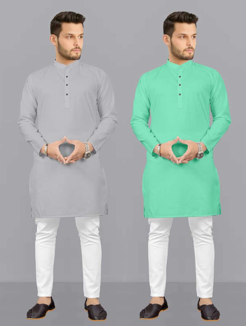 men pack of 2 solid kurta pyjama set