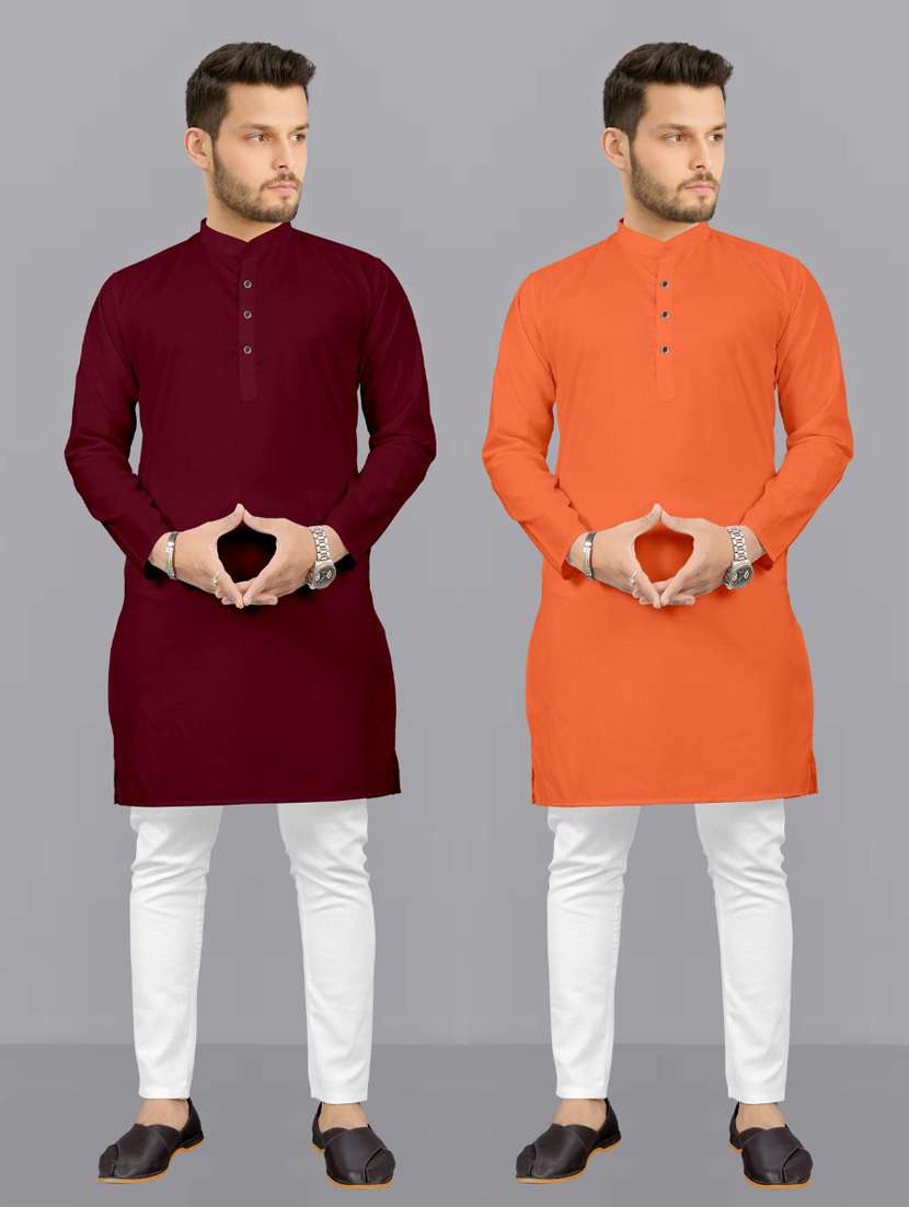 men pack of 2 solid kurta pyjama set