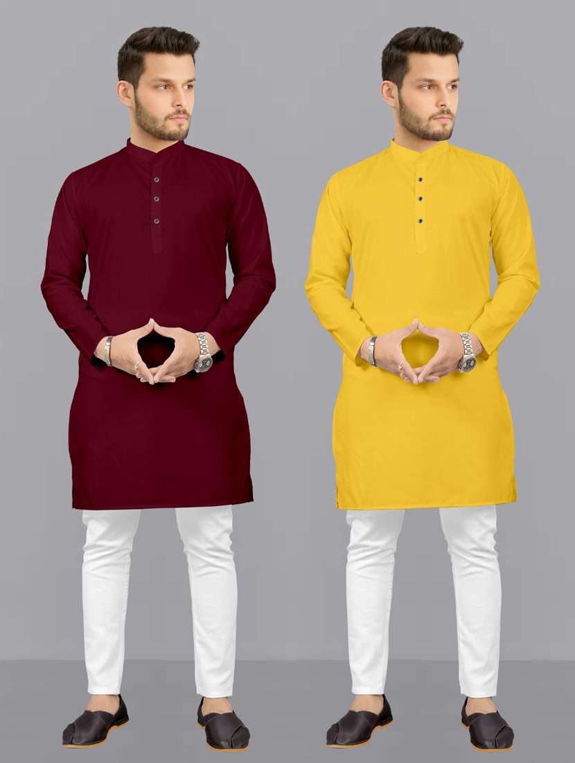men pack of 2 solid kurta pyjama set