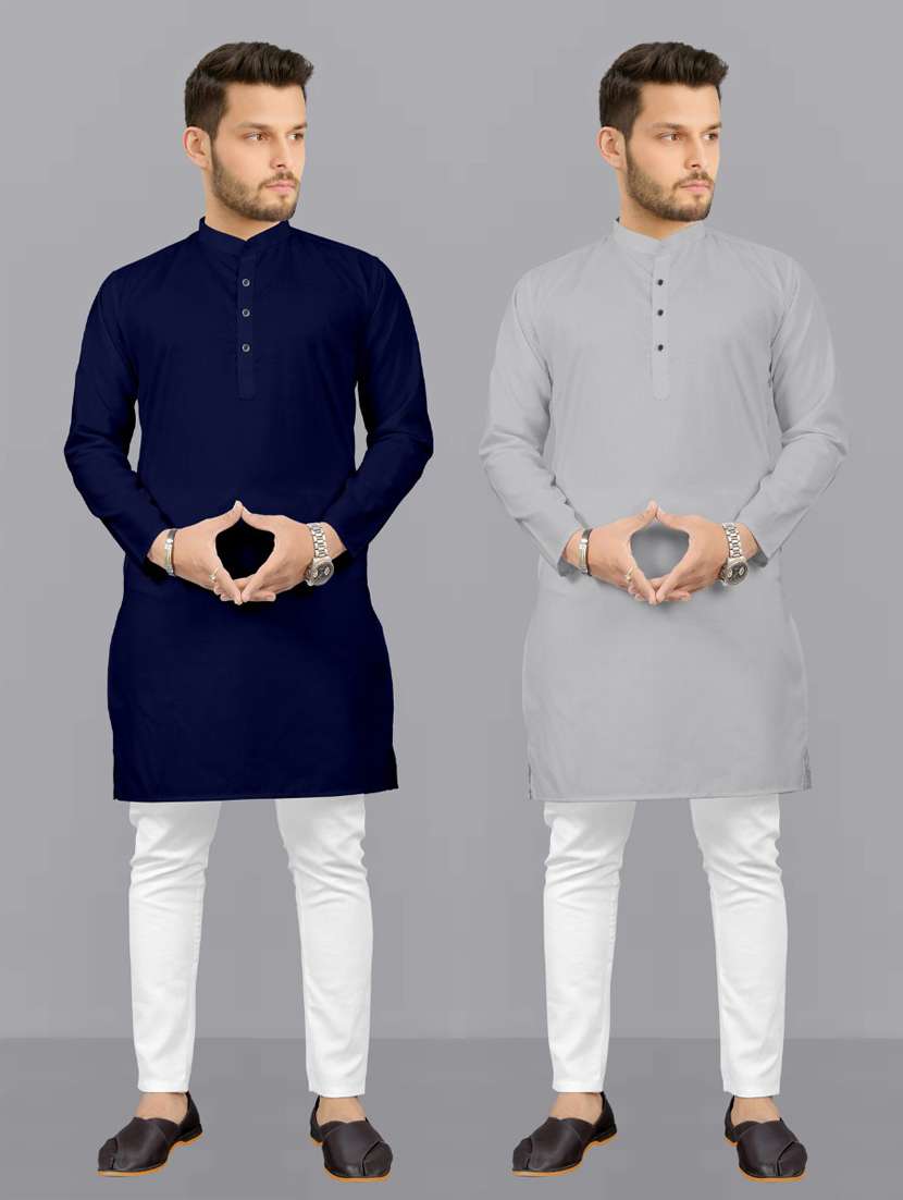 men pack of 2 solid kurta pyjama set