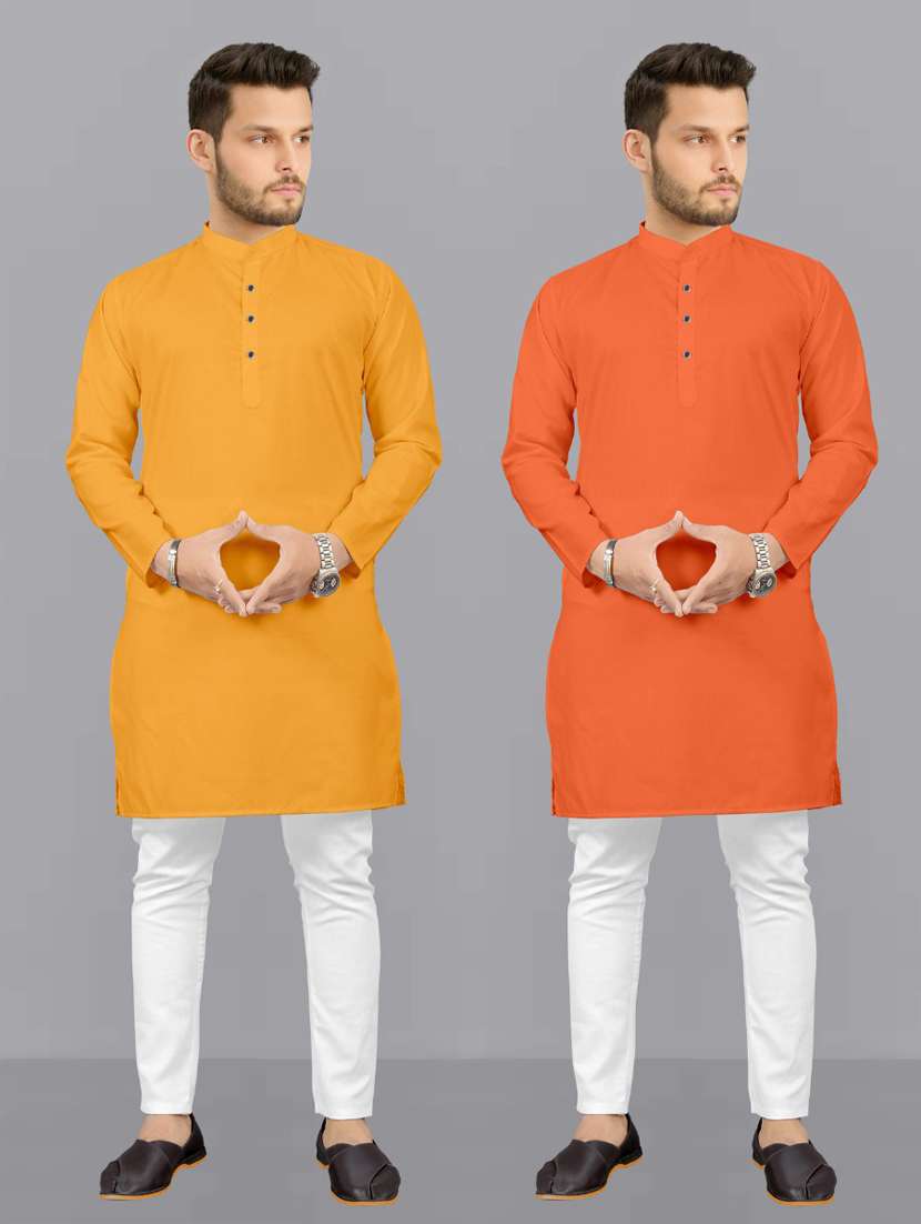 men pack of 2 solid kurta pyjama set