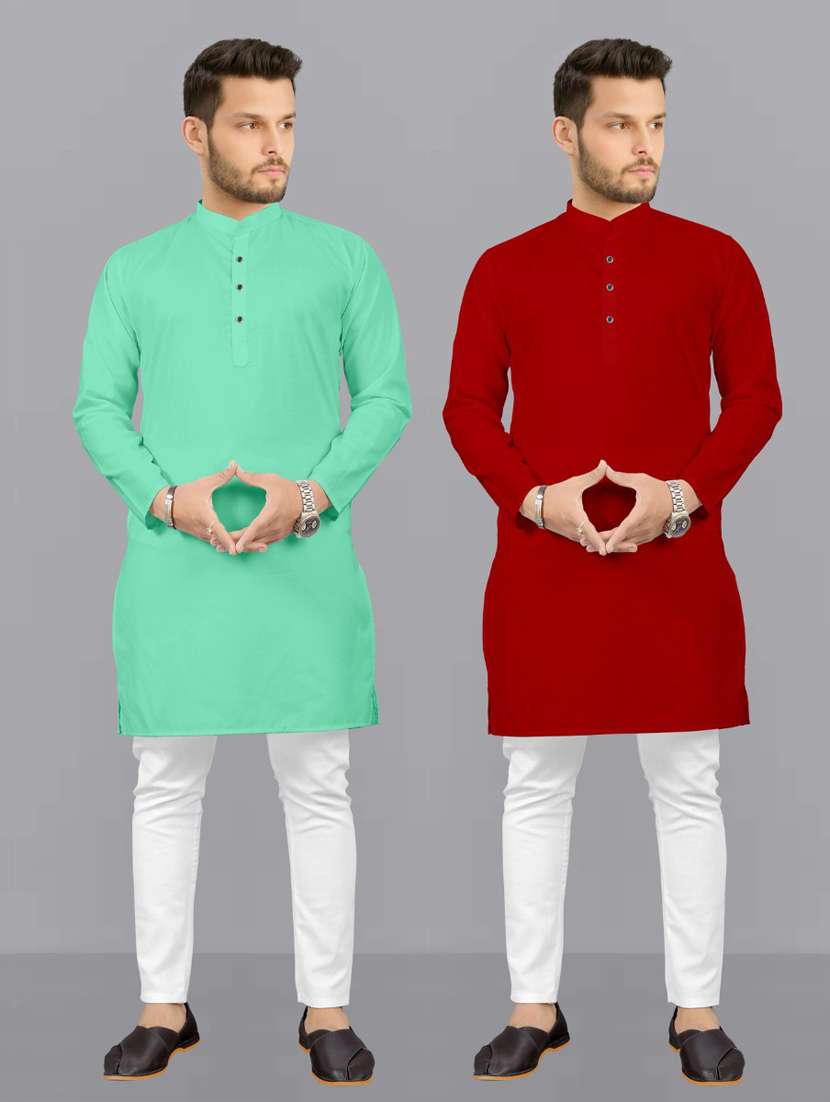men pack of 2 solid kurta pyjama set