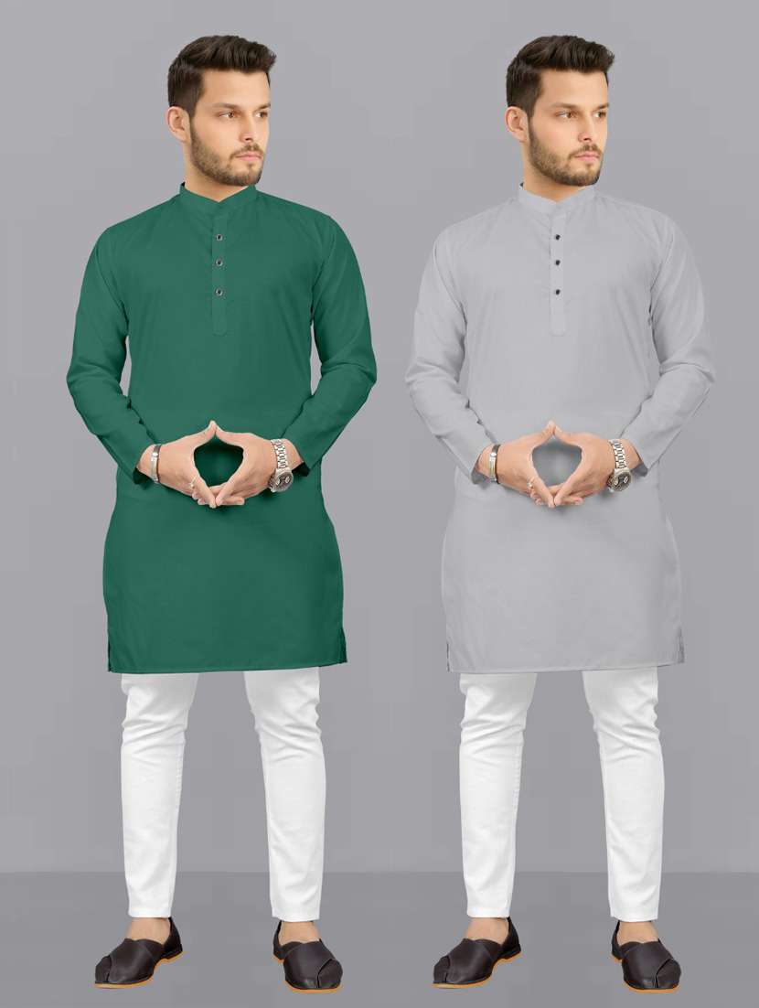 men pack of 2 solid kurta pyjama set