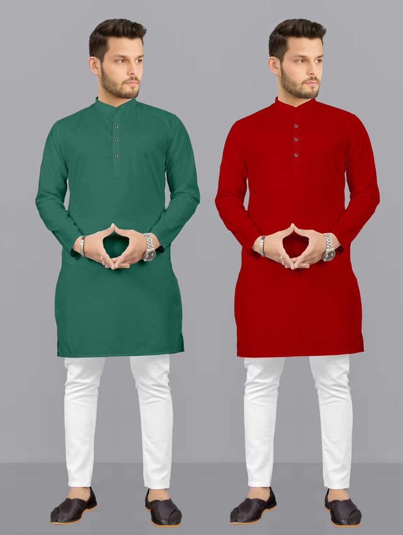 men pack of 2 solid kurta pyjama set