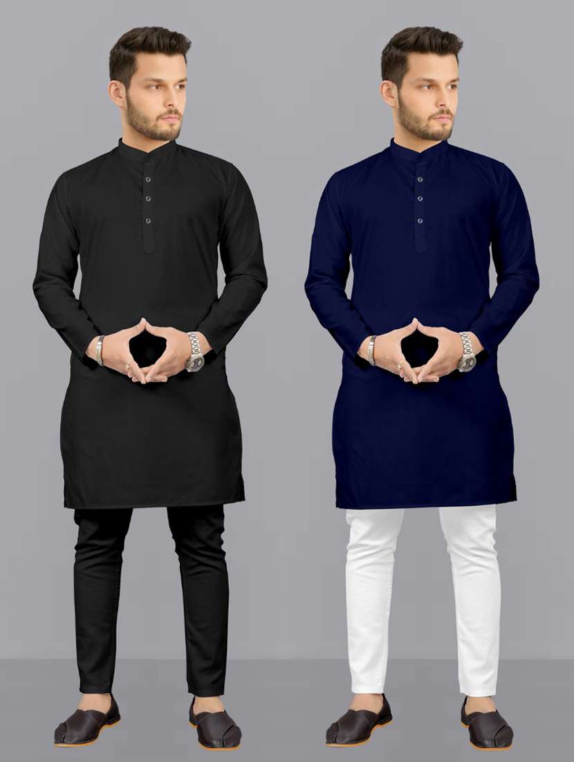 men pack of 2 solid kurta pyjama set