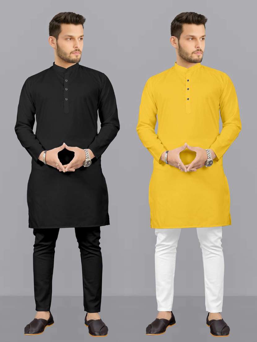 men pack of 2 solid kurta pyjama set