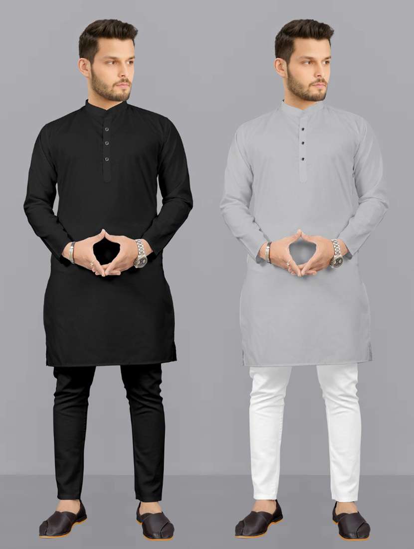 men pack of 2 solid kurta pyjama set