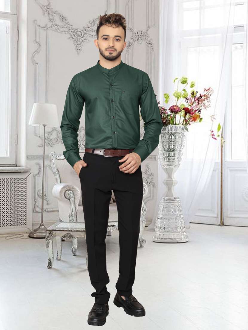 bottle green cotton casual shirt - 20755088 - Standard Image - 3