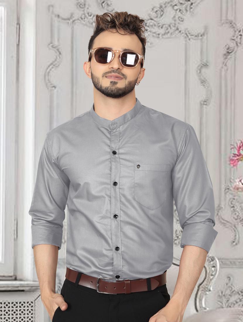 grey solid cotton casual shirt - 20755089 -  Zoom Image - 0