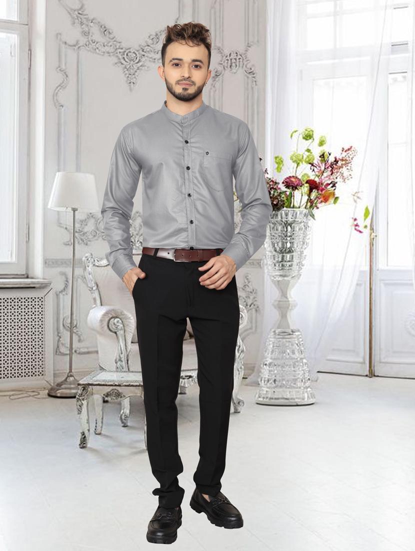 grey solid cotton casual shirt - 20755089 - Standard Image - 3