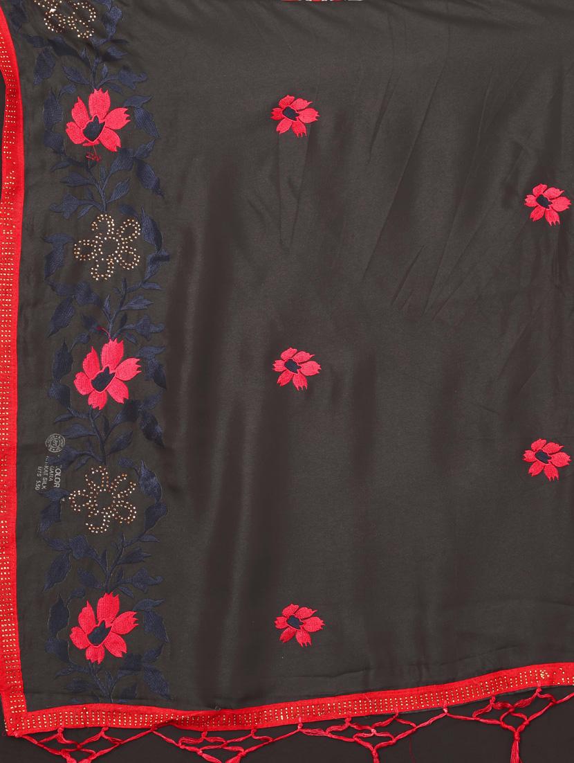 black solid with work saree with blouse - 20755104 - Standard Image - 3