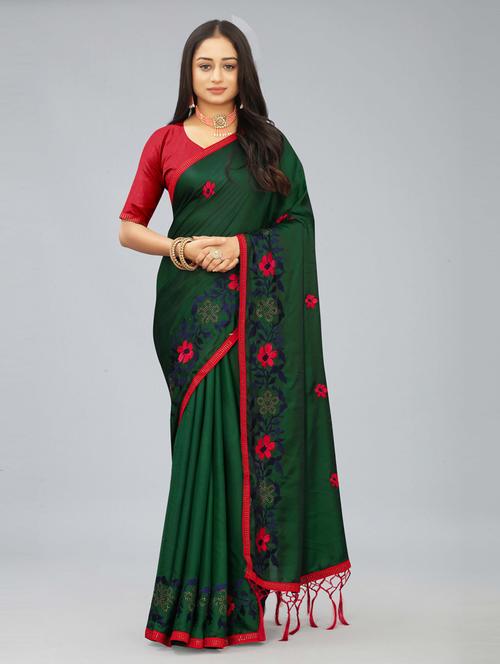 green solid with work saree with blouse - 20755109 - Standard Image - 0