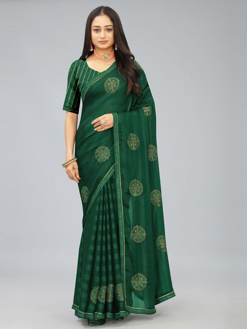 green chiffon embroidered saree with blouse - 20755115 - Zoom Image - 0