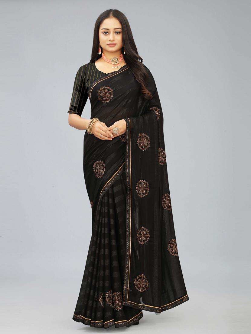black chiffon embroidered saree with blouse - 20755116 - Zoom Image - 0